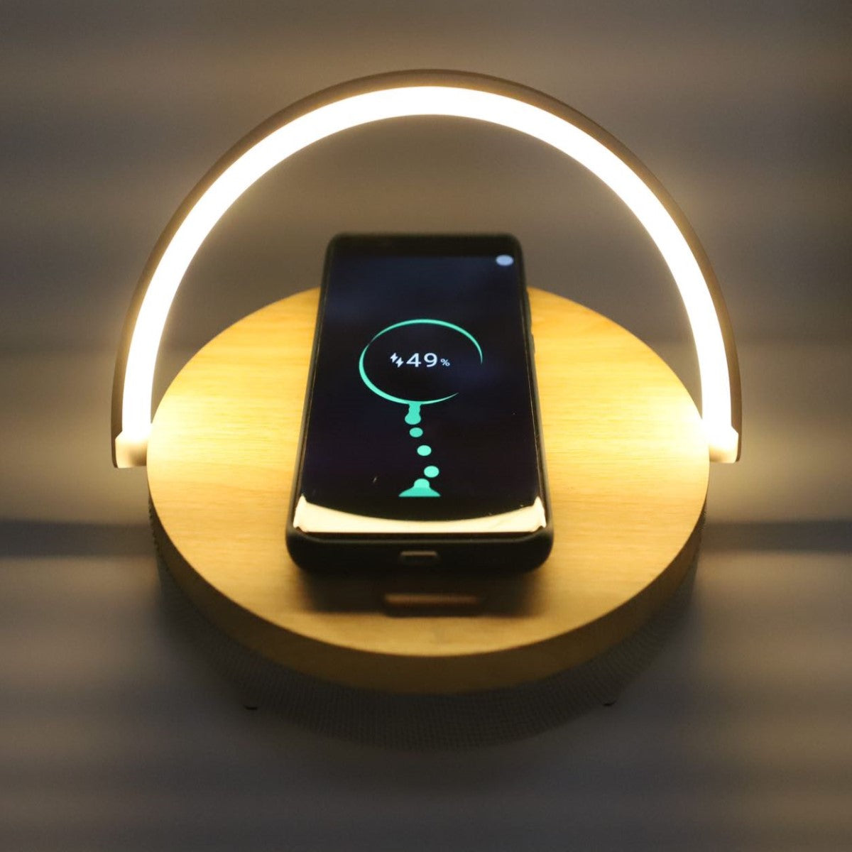 3-in-1 Portable LED Lamp with Bluetooth Speaker & Wireless Charger- Grey